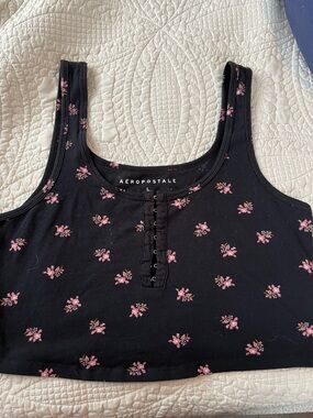 Y2K Aeropostale Black Crop Tank with Pink Floral Print